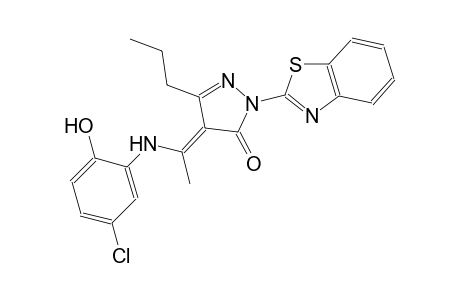 (4E)-2-(1,3-benzothiazol-2-yl)-4-[1-(5-chloro-2-hydroxyanilino)ethylidene]-5-propyl-2,4-dihydro-3H-pyrazol-3-one