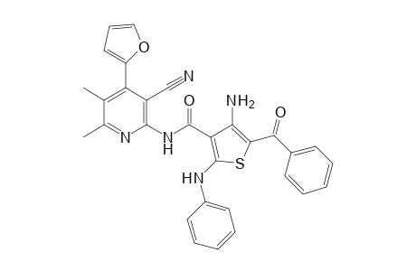 2-[(5-benzoyl-4-amino-2-phenylamino-thiophene-3-carbonyl)-amino]-5,6-dimethyl-4-(furan-2yl)pyridine-2-yl-3-carbonitrile