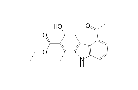 9H-Carbazole-2-carboxylic acid, 5-acetyl-3-hydroxy-1-methyl-, ethyl ester