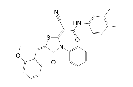 (2E)-2-cyano-N-(3,4-dimethylphenyl)-2-[(5E)-5-(2-methoxybenzylidene)-4-oxo-3-phenyl-1,3-thiazolidin-2-ylidene]ethanamide