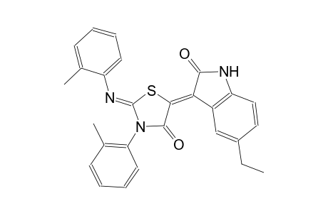 (3Z)-5-ethyl-3-{(2Z)-3-(2-methylphenyl)-2-[(2-methylphenyl)imino]-4-oxo-1,3-thiazolidin-5-ylidene}-1,3-dihydro-2H-indol-2-one