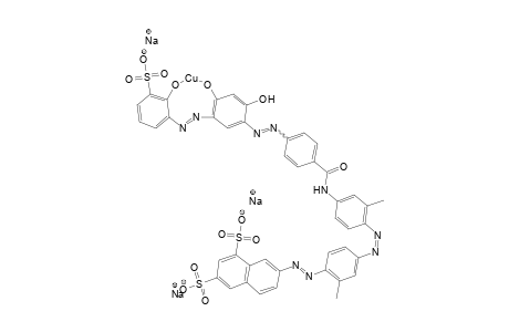 Trisodium 7-({4-[(4-{[4-({4-hydroxo-2-hydroxy-5-[(2-hydroxo-3-sulfonatophenyl)diazenyl]phenyl}diazenyl)benzoyl]amino}-2-methylphenyl)diazenyl]-2-methylphenyl}diazenyl)-1,3-disulfonatonaphthyl]cuprate(II)
