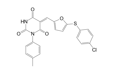 (5Z)-5-[[5-(4-chlorophenyl)sulfanyl-2-furyl]methylene]-1-(p-tolyl)hexahydropyrimidine-2,4,6-trione