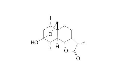 3-Oxo-14-hydroxy-5,alpha.H,4,6,11.beta.H-eudesman-12,6-olide iodide derivative