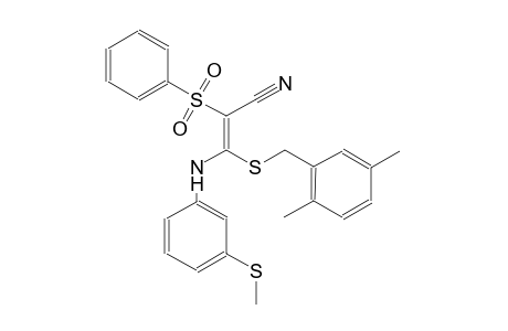 2-propenenitrile, 3-[[(2,5-dimethylphenyl)methyl]thio]-3-[[3-(methylthio)phenyl]amino]-2-(phenylsulfonyl)-, (2E)-