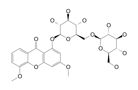 KOUITCHENSIDE_G;1-O-[BETA-D-GLUCOPYRANOSYL-(1->6)BETA-D-GLUCOPYRANOSYL]-3,5-DIMETHOXYXANTHONE