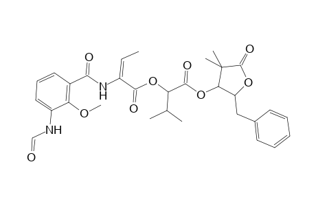 Crotonic acid, 2-(3-formamido-o-anisamido)-, ester with 5-benzyldihydro-4-hydroxy-3,3-dimethyl-2(3H)-furanone 2-hydroxy-3-methylbutyrate
