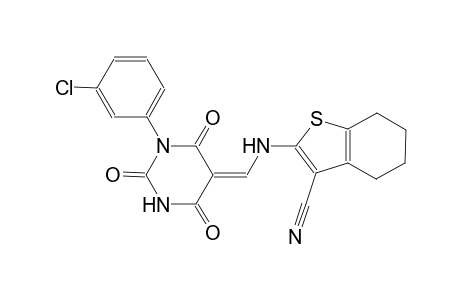 2-{[(Z)-(1-(3-chlorophenyl)-2,4,6-trioxotetrahydro-5(2H)-pyrimidinylidene)methyl]amino}-4,5,6,7-tetrahydro-1-benzothiophene-3-carbonitrile