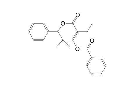 2H-pyran-2-one, 4-(benzoyloxy)-3-ethyl-5,6-dihydro-5,5-dimethyl-6-phenyl-