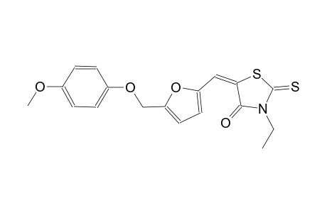 (5E)-3-ethyl-5-({5-[(4-methoxyphenoxy)methyl]-2-furyl}methylene)-2-thioxo-1,3-thiazolidin-4-one
