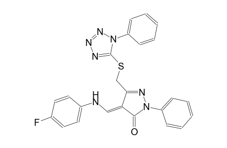(4E)-4-[(4-fluoroanilino)methylene]-2-phenyl-5-{[(1-phenyl-1H-tetraazol-5-yl)sulfanyl]methyl}-2,4-dihydro-3H-pyrazol-3-one