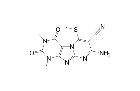 8-Amino-1,3-dimethyl-6-(methylthio)-2,4-dioxo-1,2,3,4,8,9-hexahydropyrimido[2,1-f]purine-7-carbonitrile