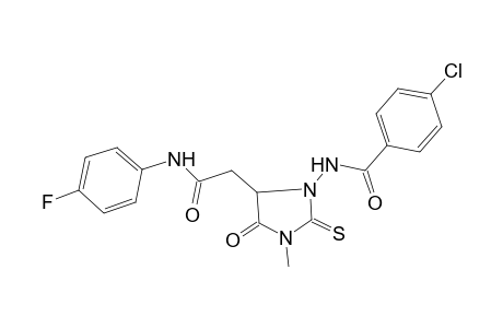 4-Chloranyl-N-[5-[2-[(4-fluorophenyl)amino]-2-oxidanylidene-ethyl]-3-methyl-4-oxidanylidene-2-sulfanylidene-imidazolidin-1-yl]benzamide