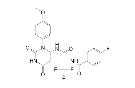4-fluoro-N-[1-(4-methoxyphenyl)-2,4,6-trioxo-5-(trifluoromethyl)-2,3,4,5,6,7-hexahydro-1H-pyrrolo[2,3-d]pyrimidin-5-yl]benzamide
