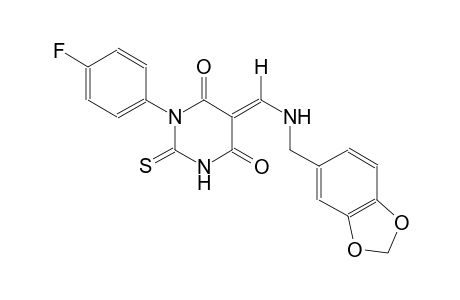 (5E)-5-{[(1,3-benzodioxol-5-ylmethyl)amino]methylene}-1-(4-fluorophenyl)-2-thioxodihydro-4,6(1H,5H)-pyrimidinedione