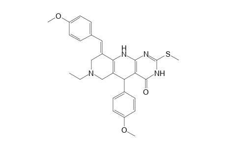 (E)-7-Ethyl-9-(4-methoxybenzylidene)-5-(4-methoxyphenyl)-2-(methylthio)-6,7,8,9-tetrahydropyrimido[4,5-b][1,6]naphthyridin-4(3H,5H,10H)-one