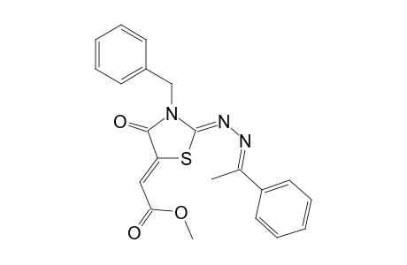 Methyl 2-[(Z)-3-benzyl-4-oxo-2-((Z)-(1-phenylethylidene)hydrazono)thiazolidin-5-ylidene]acetate
