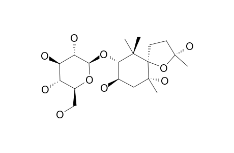 MELIONOSIDE-C;MAJOR-ISOMER;(2R,3R,5R,6R,9S)-2,3,5,9-TETRAHYDROXY-MEGASTIGMAN-6,9-EPOXIDE-2-O-BETA-D-GLUCOPYRANOSIDE