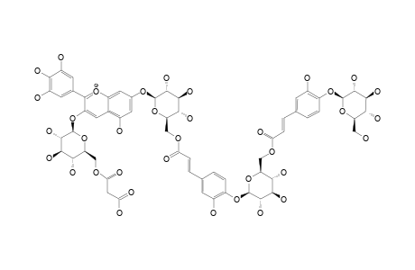 #1;LESCHENAULTIA-BLUE-ANTHOCYANIN;DELPHINIDIN-3-O-[6-O-MALONYL-BETA-D-GLUCOPYRANOSIDE]-7-O-[6-O-(4-O-(6-O-(4-O-BETA-D-GLUCOPYRANOSYL-TRANS-CAFFEOYL)-BETA-D-GLU