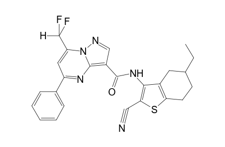 7-Difluoromethyl-5-phenyl-pyrazolo[1,5-a]pyrimidine-3-carboxylic acid (2-cyano-5-ethyl-4,5,6,7-tetrahydro-benzo[b]thiophen-3-yl)-amide