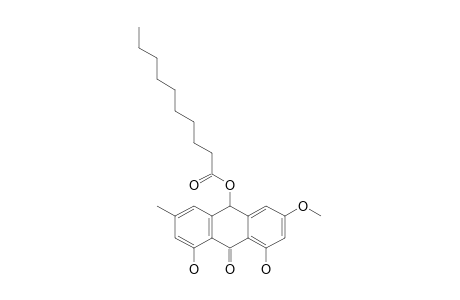 KLEINIOXANTHRONE-1;1,8-DIHYDROXY-3-METHYL-6-METHOXY-9(10H)-ANTHRACENONE-10-OXYDECANOATE