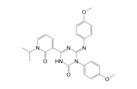 1-(4-Methoxyphenyl)-6-[(4-methoxyphenyl)amino]-4-(2-oxidanylidene-1-propan-2-yl-pyridin-3-yl)-1,3,5-triazin-2-one