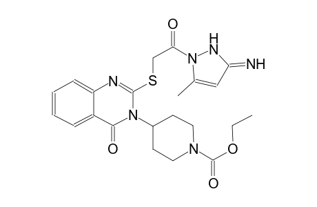 1-piperidinecarboxylic acid, 4-(2-[[2-(2,3-dihydro-3-imino-5-methyl-1H-pyrazol-1-yl)-2-oxoethyl]thio]-4-oxo-3(4H)-quinazolinyl)-, ethyl ester