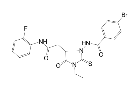 4-Bromanyl-N-[3-ethyl-5-[2-[(2-fluorophenyl)amino]-2-oxidanylidene-ethyl]-4-oxidanylidene-2-sulfanylidene-imidazolidin-1-yl]benzamide