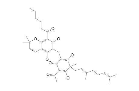 YUNGENSIN_B;2-{[5,7-DIHYDROXY-2,2-DIMETHYL-8-HEXANOYL-6-CHROMENYL]-METHYL}-3,5-DIHYDROXY-4-METHYL-4-(3,7-DIMETHYL-2,6-OCTADIENYL)-6-ACETYL