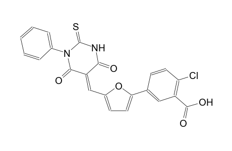 2-chloro-5-{5-[(E)-(4,6-dioxo-1-phenyl-2-thioxotetrahydro-5(2H)-pyrimidinylidene)methyl]-2-furyl}benzoic acid