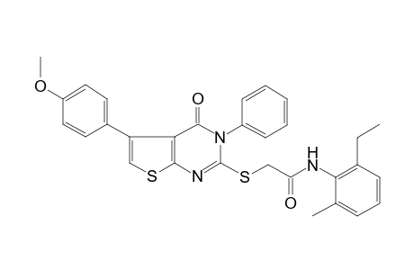 N-(2-ethyl-6-methyl-phenyl)-2-[5-(4-methoxyphenyl)-4-oxidanylidene-3-phenyl-thieno[2,3-d]pyrimidin-2-yl]sulfanyl-ethanamide