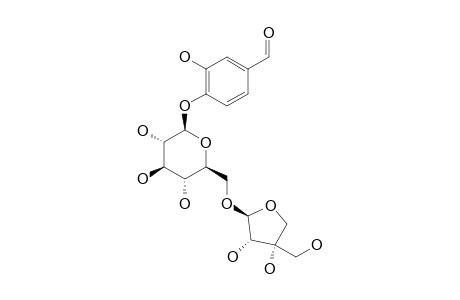 BRETSCHNEIDEROSIDE_B;3-HYDROXY-4-[O-BETA-D-APIOFURANOSYL-(1->6)-O-BETA-D-GLUCOPYRANOSYLOXY]-BENZALDEHYDE