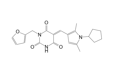 (5E)-5-[(1-cyclopentyl-2,5-dimethyl-1H-pyrrol-3-yl)methylene]-1-(2-furylmethyl)-2,4,6(1H,3H,5H)-pyrimidinetrione
