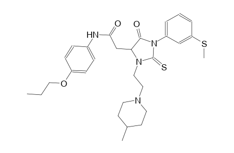 2-{3-[2-(4-methyl-1-piperidinyl)ethyl]-1-[3-(methylsulfanyl)phenyl]-5-oxo-2-thioxo-4-imidazolidinyl}-N-(4-propoxyphenyl)acetamide