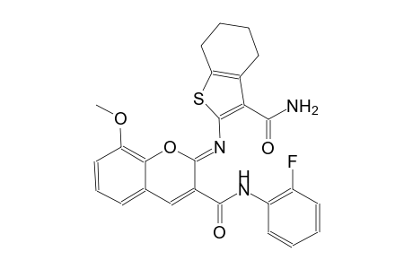 (2Z)-2-{[3-(aminocarbonyl)-4,5,6,7-tetrahydro-1-benzothien-2-yl]imino}-N-(2-fluorophenyl)-8-methoxy-2H-chromene-3-carboxamide