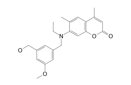3-HYDROXYMETHYL-5-[N-(4,6-DIMETHYL-7-ETHYLAMINOCOUMARIN)-METHYL]-ANISOLE