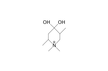 trans-2,5-Dimethyl-N,N-dimethyl-4,4-dihydroxy-piperidinium cation