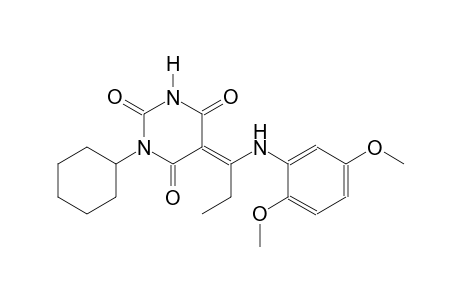 (5E)-1-cyclohexyl-5-[1-(2,5-dimethoxyanilino)propylidene]-2,4,6(1H,3H,5H)-pyrimidinetrione