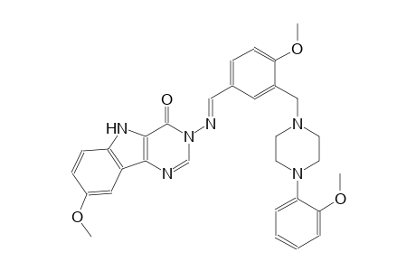 8-methoxy-3-{[(E)-(4-methoxy-3-{[4-(2-methoxyphenyl)-1-piperazinyl]methyl}phenyl)methylidene]amino}-3,5-dihydro-4H-pyrimido[5,4-b]indol-4-one