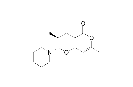2H,5H-Pyrano[4,3-b]pyran-5-one, 3,4-dihydro-3,7-dimethyl-2-(1-piperidinyl)-, trans-