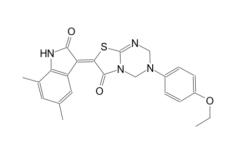 (7Z)-7-(5,7-dimethyl-2-oxo-1,2-dihydro-3H-indol-3-ylidene)-3-(4-ethoxyphenyl)-3,4-dihydro-2H-[1,3]thiazolo[3,2-a][1,3,5]triazin-6(7H)-one