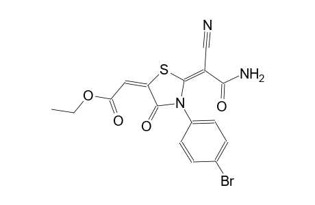 ethyl (2E)-[(2E)-2-(2-amino-1-cyano-2-oxoethylidene)-3-(4-bromophenyl)-4-oxo-1,3-thiazolidin-5-ylidene]ethanoate