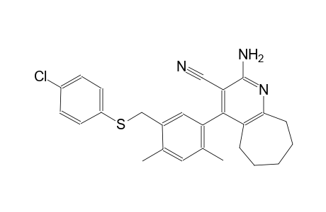 2-amino-4-(5-{[(4-chlorophenyl)sulfanyl]methyl}-2,4-dimethylphenyl)-6,7,8,9-tetrahydro-5H-cyclohepta[b]pyridine-3-carbonitrile