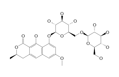 3,4-DIHYDRO-10-HYDROXY-7-METHOXY-3-(R)-METHYL-1H-DIHYDRONAPHTHO-[2,3C]-PYRAN-1-ONE-9-0-BETA-D-GLUCOPYRANOSYL-(1->6)-GLUCOPYRANOSIDE