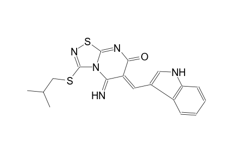 (6Z)-5-imino-6-(1H-indol-3-ylmethylene)-3-(isobutylsulfanyl)-5,6-dihydro-7H-[1,2,4]thiadiazolo[4,5-a]pyrimidin-7-one