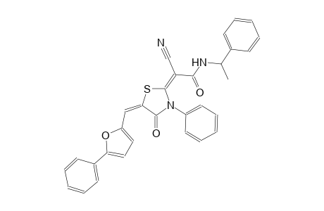(2E)-2-cyano-2-{(5E)-4-oxo-3-phenyl-5-[(5-phenyl-2-furyl)methylene]-1,3-thiazolidin-2-ylidene}-N-(1-phenylethyl)ethanamide