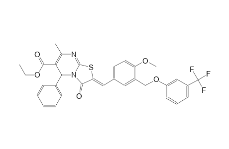 ethyl (2Z)-2-(4-methoxy-3-{[3-(trifluoromethyl)phenoxy]methyl}benzylidene)-7-methyl-3-oxo-5-phenyl-2,3-dihydro-5H-[1,3]thiazolo[3,2-a]pyrimidine-6-carboxylate