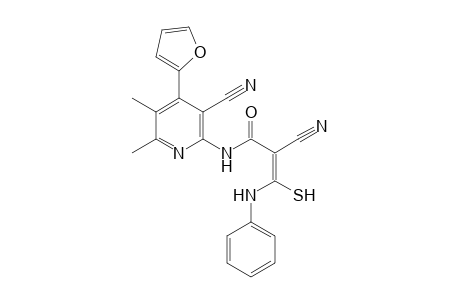 (E)-2-cyano-N-(3-cyano-4-(furan-2-yl)-5,6-dimethylpyridin-2-yl)-3-mercapto-3-(phenylamino)acrylamide