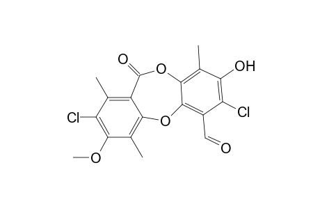 11H-Dibenzo[b,e][1,4]dioxepin-6-carboxaldehyde, 2,7-dichloro-8-hydroxy-3-methoxy-1,4,9-trimethyl-11-oxo-