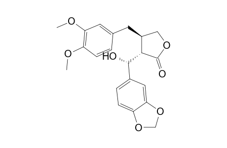 (-)-(3S,4R,6R)-3-(3',4'-Methylenedioxy-.alpha.-hydroxybenzyl)-4-(3",4"-dimethoxybenzyl)butyrolactone